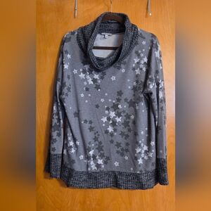 White Birch Gray Star Cowl Neck Sweater